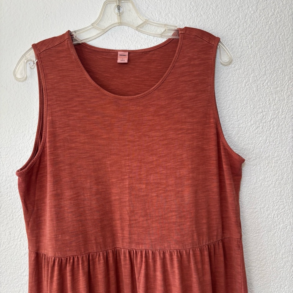 Old Navy Women's Tiered Midi Dress Large Rust Orange Sleeveless Boho Peasant - Picture 4 of 8